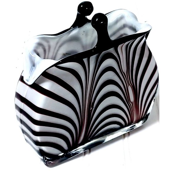Rare Murano Optical Illusion MCM Vtg Handbag Purse Art Glass Vase Planter 1960s - Picture 6 of 10